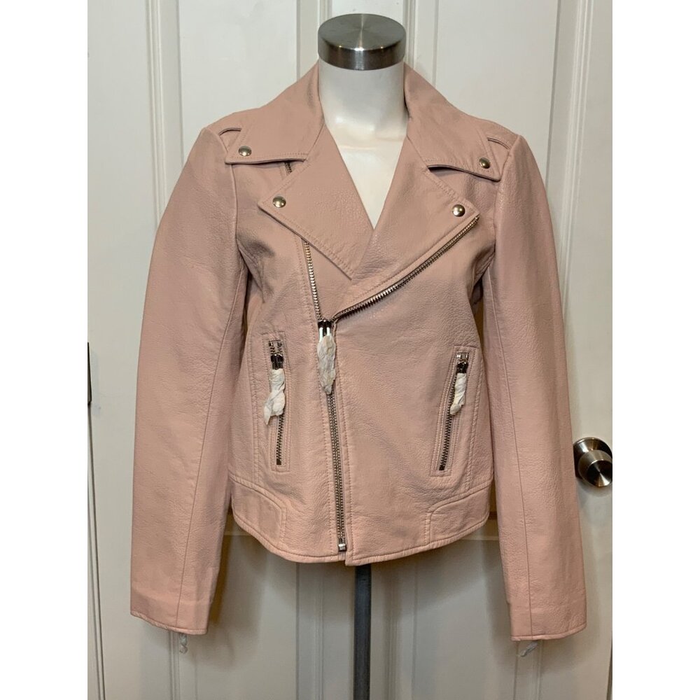 Pistola Nicolette Mellow Rose Light Pink Faux Leather Moto Jacket, Size S, NWT!